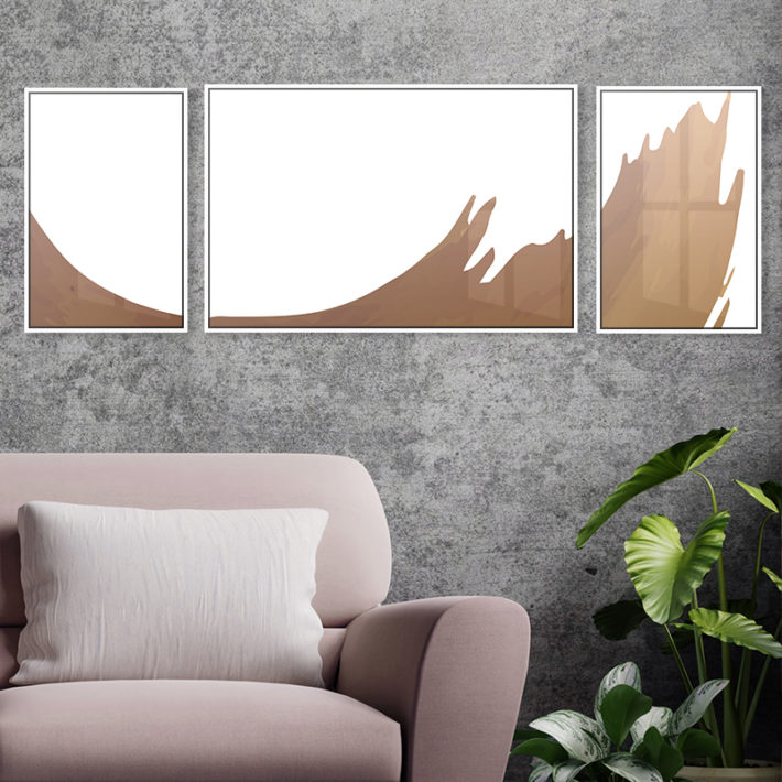אבסטרקט מודרני בגווני חום - סט 3 תמונות זכוכית לסלון למשרד