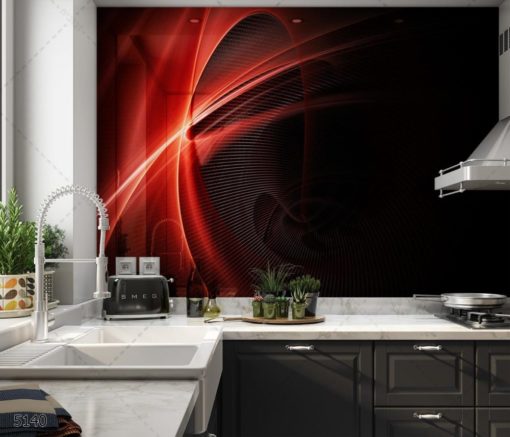 חיפוי זכוכית למטבח המודרני החדשני בצבעים שחור אדום דגם 5140