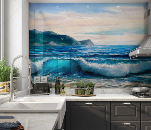 ים ציורי - חיפוי זכוכית למטבח האמנותי דגם 5132