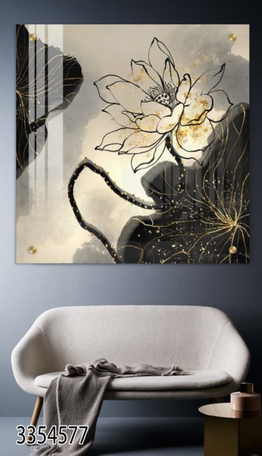תמונת אבסטרקט עם סרטוט קו של פרח תמונה מודרנית לסלון כניסה לבית או לפינת אוכל דגם 3354577