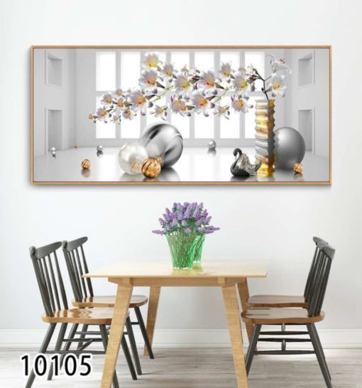לבן - תמונה דקורטיבית על זכוכית לסלון או לפינת אוכל דגם 10105