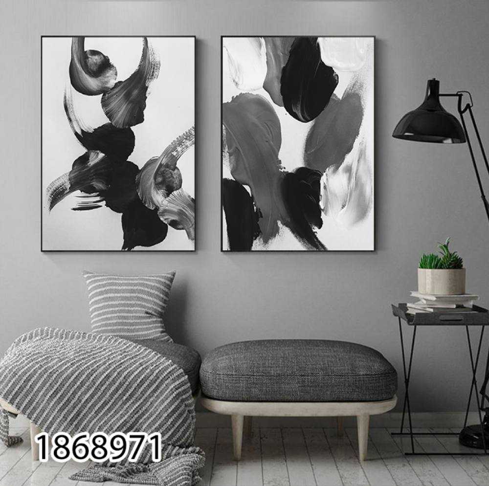 סט 2 תמונות אבסטרקט בגוונים מודרניים אפור שחור לבן לסלון או לפינת אוכל- הדפסה על זכוכית דגם 1868971