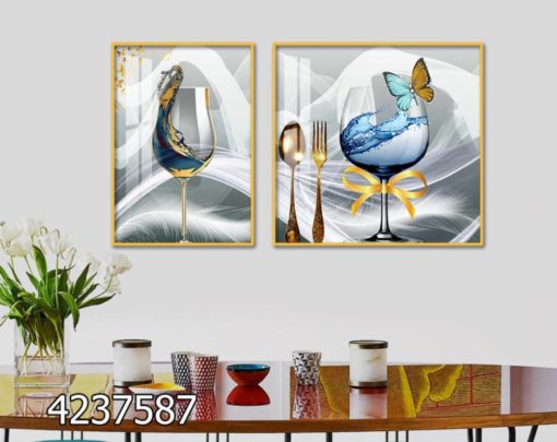באווירת המטבח - סט תמונות עם כוסות וסכום על רקע כסוף למבטח ולפינת אוכל הדפסה על זכוכית דגם 4237587