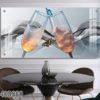 משקה העננים - תמונה דקורטיבית עם פרפרים וכוסות יין לפינת אוכל או למטבח דגם 5403880