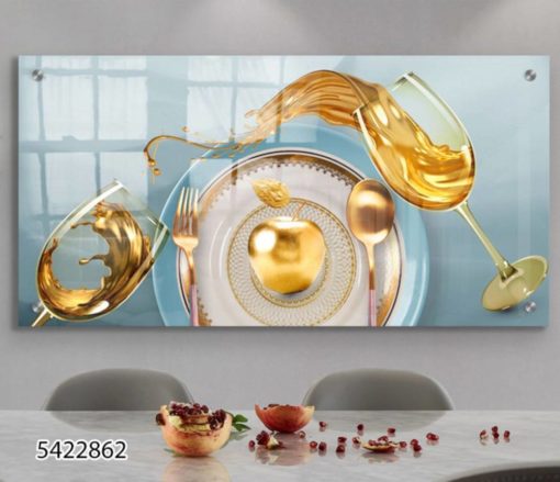 תמונת זכוכית מעוצבת של תפוחים עם יין לפינת אוכל או למטבח דגם 5422862