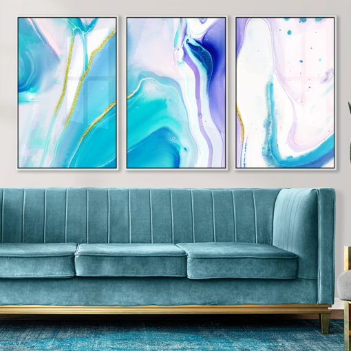 סט 3 תמונות - אבסטרקט בצבעים מודרנים לסלון הדפסה על זכוכית