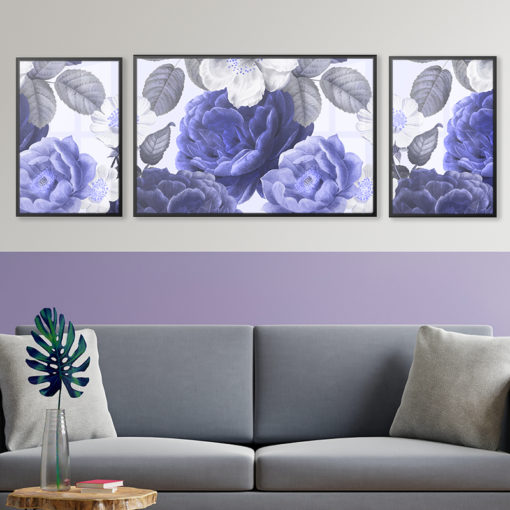פרחים סגולים 3 תמונות מעוצבות לסלון לפינת אוכל הדפסה על זכוכית